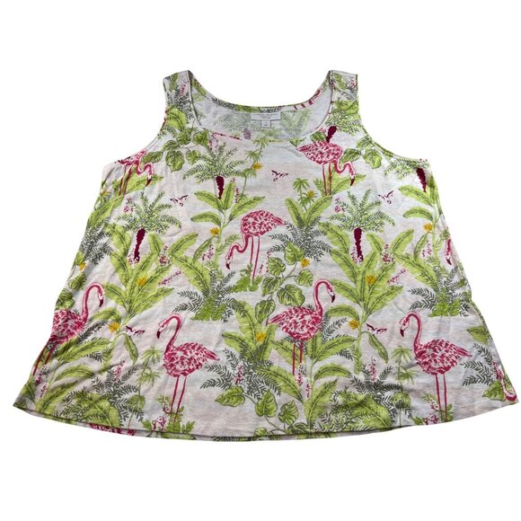 Charter Club Flamingo Print Linen Blend Tank Top 1X Sleeveless Lightweight - Picture 1 of 11